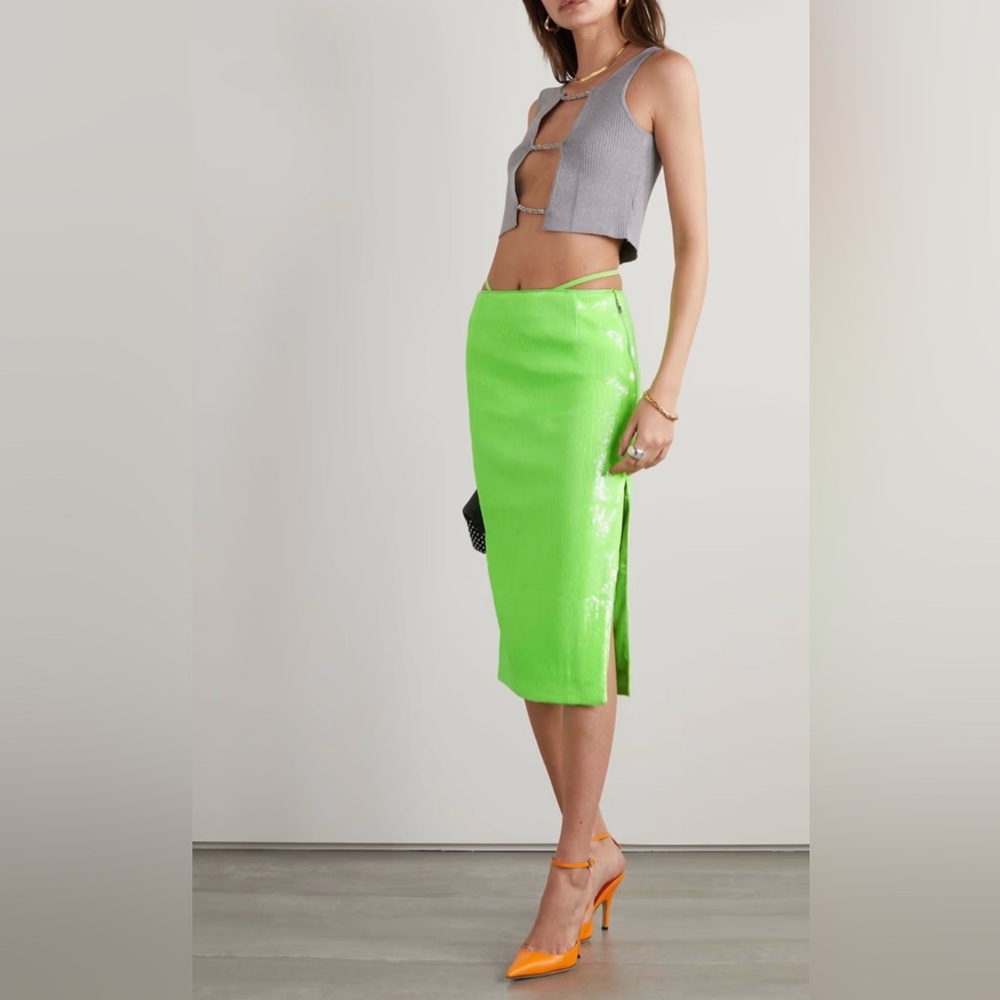 ROTATE BIRGER CHRISTENSEN sequin satin midi skirt size medium 6 DE 36